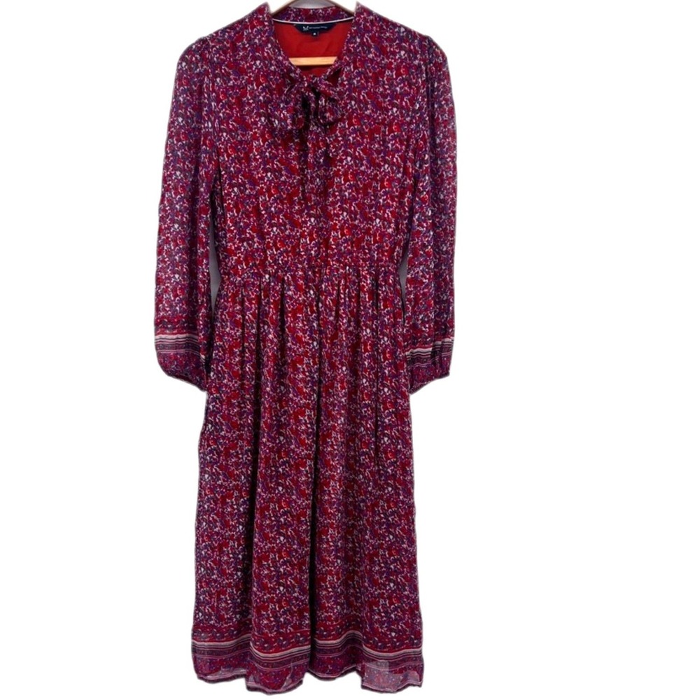 Crew Clothing Company Floral Print Tie Neck‎ Peasant Coastal Boho Dress Sz 8